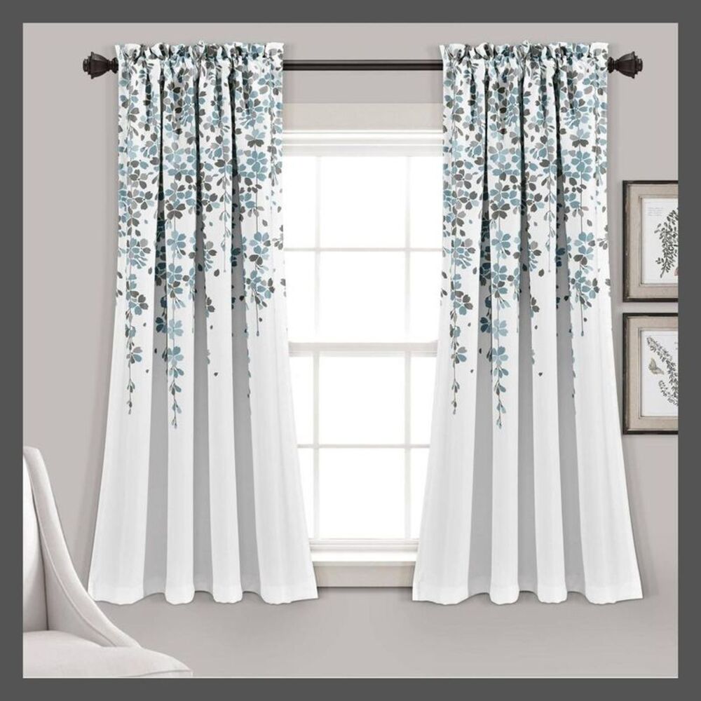 Open Box - Lush Decor - Set of 2 (95"x52") Weeping Flower Light Blue/Gray